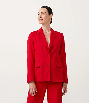 Blazer Alongado Em Linho Com Bolsos Vermelho