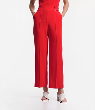 CALÇA RETA ALFAIATADA COM TRANSPASSE COM FIVELA E FRISOS