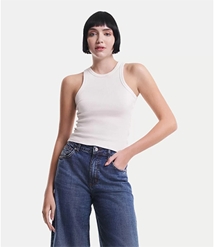 Blusa Regata Básica Em Ribana Com Leve Textura Branco