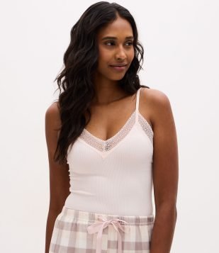 Blusa de Pijama Seamless com Rendinha Off White