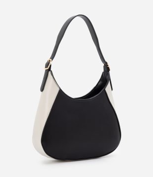 Bolsa Baguete Média com Recortes Laterais Preto-Branco