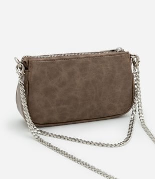 Bolsa Baguete Pequena em PU Glossy com Alças Removíveis Marrom
