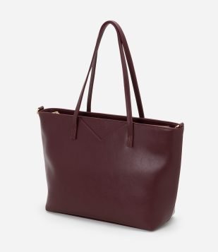 Bolsa Grande Shopper com Detalhe de Recorte Satinato Vermelha Vinho