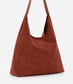 Bolsa Hobo Grande em Suede com Alça Contrastante Vermelho