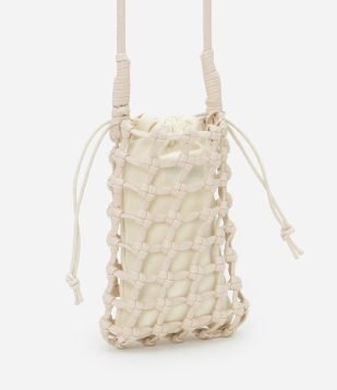 Bolsa Mini Bag em Material Sintético Trançado Bege