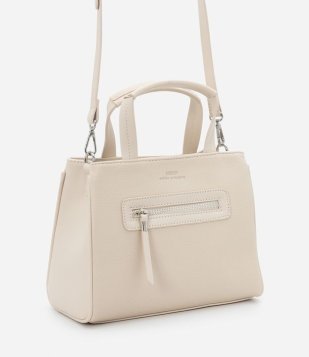 Bolsa Satchel Com Bolso Frontal E Alça Removível Off White
