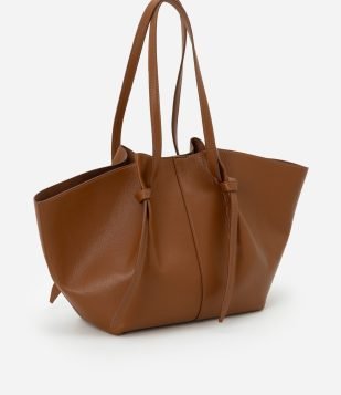 Bolsa Shopper em PU com Detalhe de Amarração Marrom