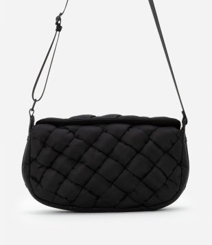 Bolsa Transversal Média em Tressê com Alça de Gorgorão Preto