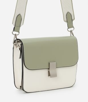 Bolsa Transversal Pequena em PU com Tampa em Fechamento de Metal Verde