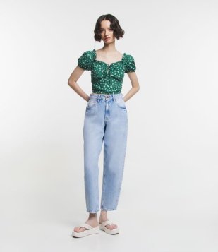 Calça Balloon Em Jeans Com Cintura Alta Azul
