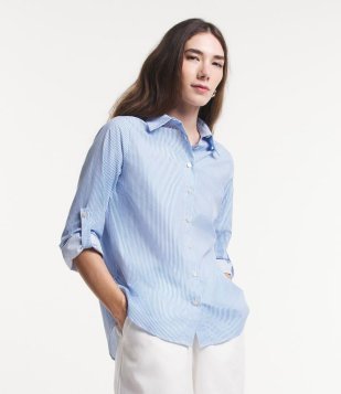 Camisa Manga Longa Em Tricoline Listrado Azul