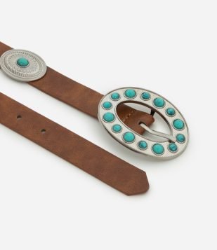 Cinto Largo em PU com Detalhes Ovais Metalizados Marrom