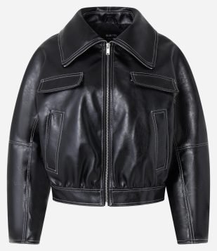 Jaqueta Bomber em PU com Pesponto Contrastante Preto