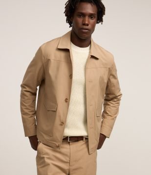 Jaqueta em Sarja com Bolsos Cargo Marrom