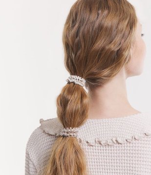 Kit 02 Borrachinhas De Cabelo Com Pérolas Bege