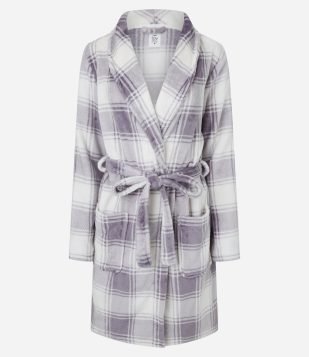 Robe Regular em Fleece com Estampa Xadrez Roxo