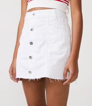 Saia Curta Em Sarja Com Abotoamento Frontal Branco