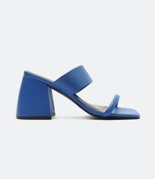Sandália Mule Com Salto Diferenciado E Bico Quadrado My Shoes Azul