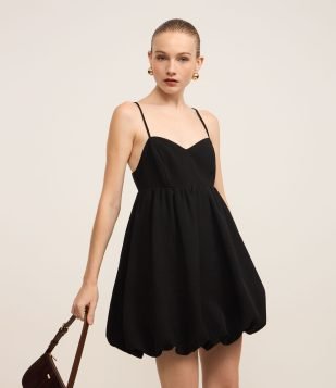 Vestido Balonê Curto Alfaiatado com Busto Recortado Preto