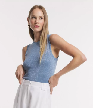 Blusa Sem Manga Em Tricô Com Brilho E Textura Nuvem Azul