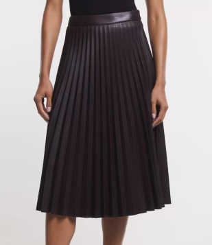 Saia Midi Em Material Sintético Com Textura Plissada Preto