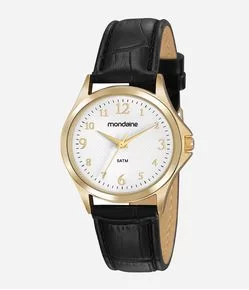 KIT RELÓGIO FEMININO MONDAINE ANALÓGICO COM CAIXA EM METAL E PULSEIRA EM COURO