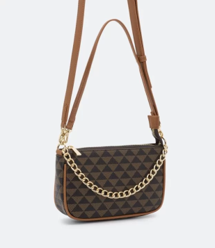 Bolsa Transversal Baguete Com Alça De Corrente Marrom Escuro