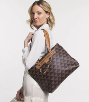 Bolsa Shopper Em PU Com Estampa De Triângulos Marrom