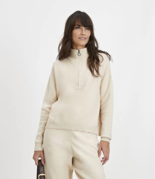 Suéter Em Tricô Com Gola Diferenciada E Zíper Bege