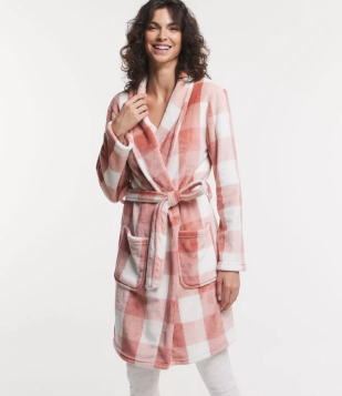 Robe Curto Em Fleece E Estampa Xadrez Branco/Vermelho