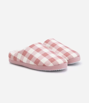 Pantufa Fechada Com Estampa Xadrez Rosa