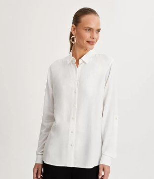 Camisa Básica Em Viscolinho Com Barra Mullet Branco Neve