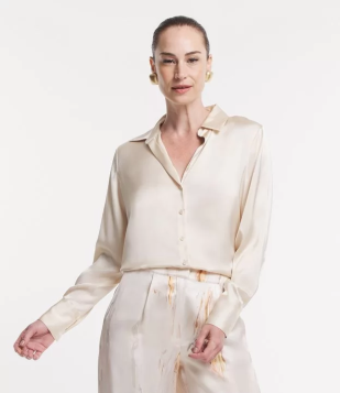 Camisa Em Cetim Com Recortes E Botões Bege