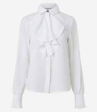 Camisa Em Crepe Com Gola De Babado Jabô Branco Neve