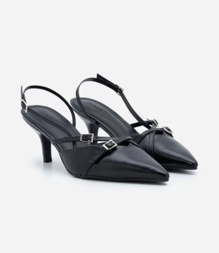 Sapato Scarpin Slingback Com Fivelas Preto