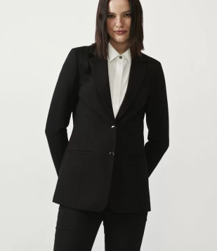 Blazer Alongado Em Ponto Roma Com Bolsos Embutidos Preto