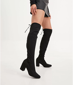 Bota Over The Knee Em Camurça Com Ajuste No Cano Preto
