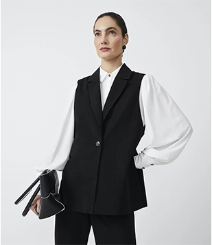 Colete Alongado Em Alfaiataria Com Detalhe Lateral Preto