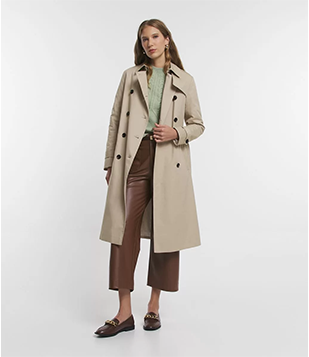 Casaco Trench Coat Em Gabardine Com Cinto Fivela Na Cintura Bege