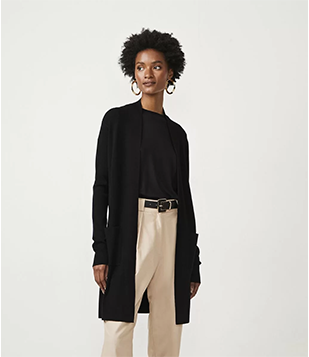 Cardigan Alongado Em Tricô Com Bolsos Preto