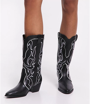 Bota Western Em Pu Com Cano Longo Bordado Preto