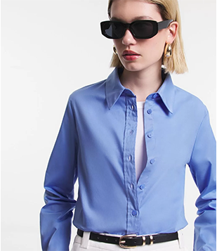 Camisa Alongada Em Tricoline Azul