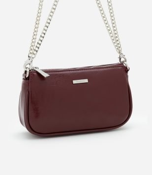 Bolsa Baguete Pequena Texturizada com Alças de Corrente Vinho