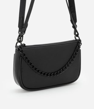Bolsa Baguete Pequena em PU com Detalhe Corrente Preto