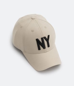 Boné Aba Curva em Algodão 06 Panel com Bordado New York Bege