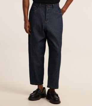 Calca em Jeans com Costura Contrastante Azul