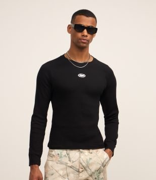 Camiseta Muscle em Ribana com Patch Azul