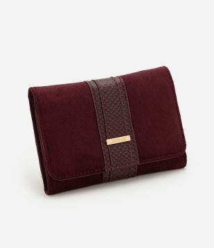 Carteira Envelope Média em PU com Faixa Texturizada Vinho