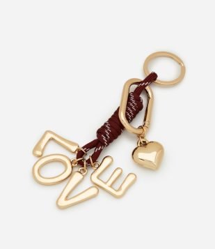 Chaveiro com Pingente de Coração e Letras Love Dourado