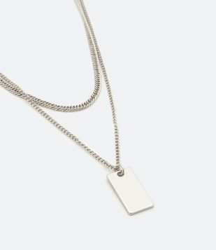 Colar Camadas em Metal com Plaquinha Cinza